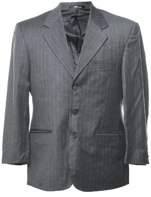 Striped Grey Classic Blazer - L Women's Formal Blazer