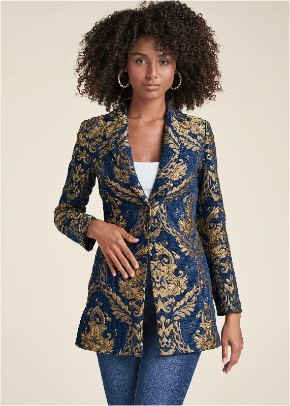 Jacquard Paisley Blazer - Blue Multi Women's Pencil Blazer