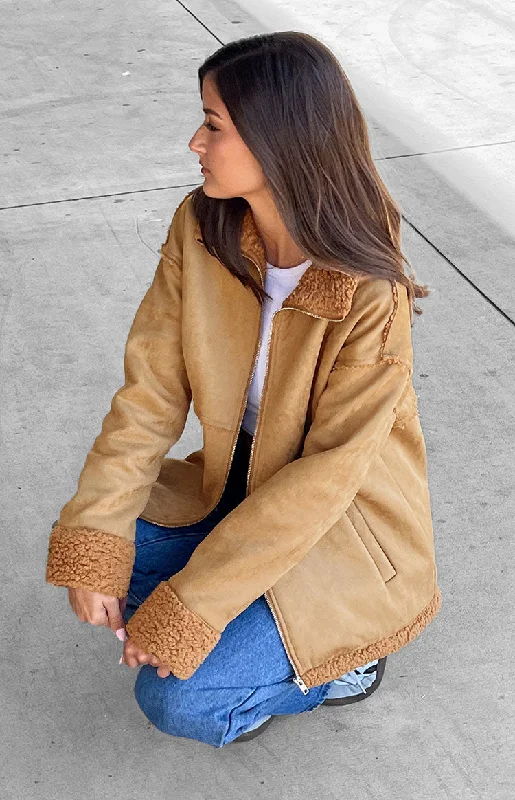 Willow Brown Suede Fur Jacket Belted Jacket Elasticated Jacket Padded Jacket