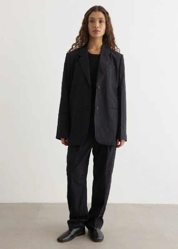 Tailored Pinstriped Suit Jacket Cotton Fabric Linen Fabric Terry Fabric