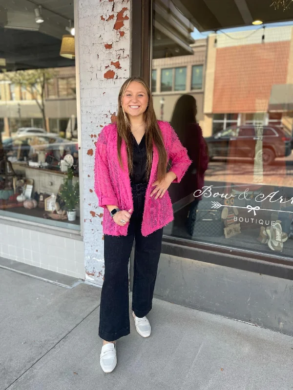 Sheer Fringe Pattern 3/4 Slv Collared Button Front Blazer Jacket Striped Jacket Polka Dot Jacket Floral Jacket Sheer Fringe Pattern 3/4 Slv Collared Button Front Blazer Jacket Striped Jacket Polka Dot Jacket Floral Jacket