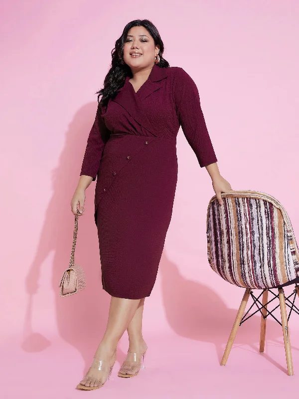 Lyush Women Burgundy Wrap Blazer Dress Women's Lightweight Blazer