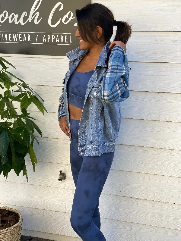 Plaid jean jacket Notch Collar Peter Pan Collar Cowl Neck