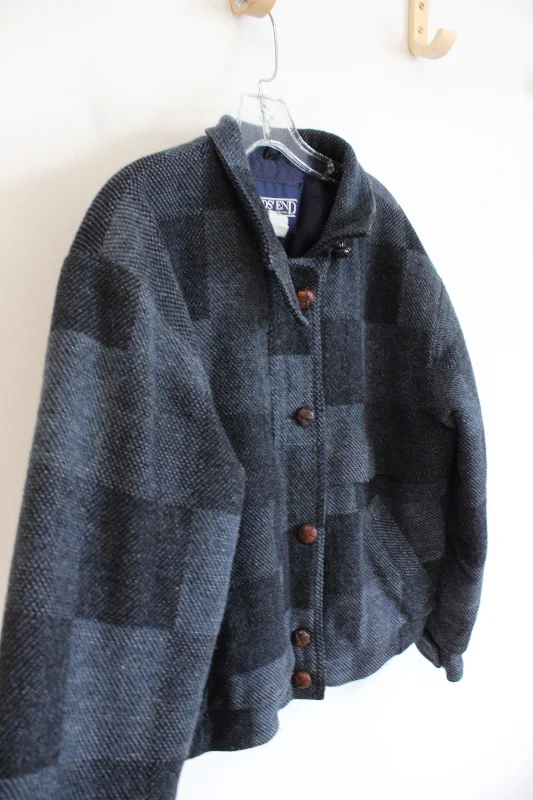 Lands' End Vintage Wool Blend Blue Plaid Button Down Jacket | M Wool Jacket Cashmere Jacket Tweed Jacket Lands' End Vintage Wool Blend Blue Plaid Button Down Jacket | M Wool Jacket Cashmere Jacket Tweed Jacket