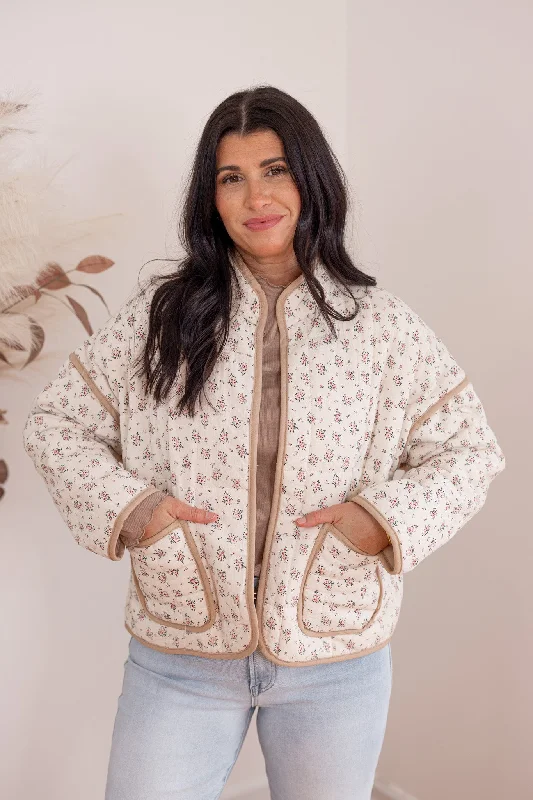 Winter Florals Cream Quilted Jacket Faux Fur Jacket Real Fur Jacket Shearling Jacket