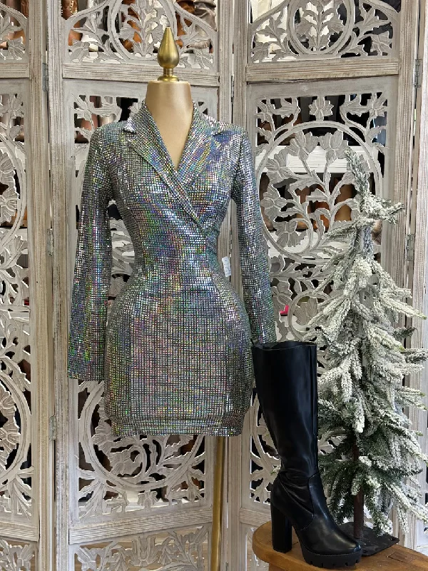 Holographic Blazer Dress Women's Stripe Blazer