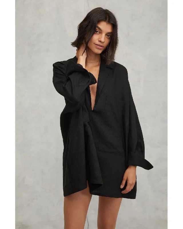 Amanda Blazer Linen Tunic in Black Women's Boutique Suit