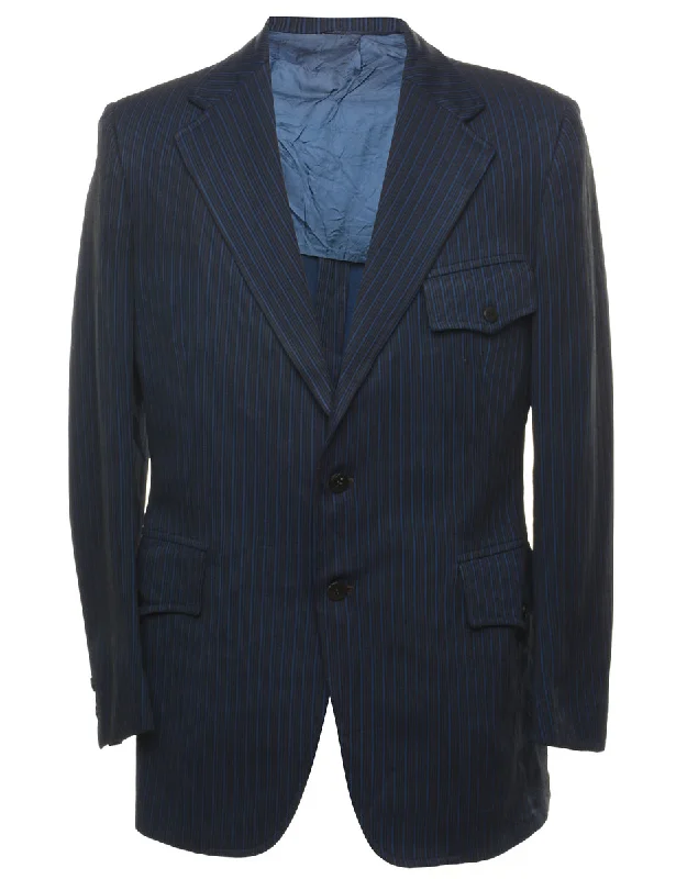 Navy Striped Classic Blazer - M High-End Women's Suit
