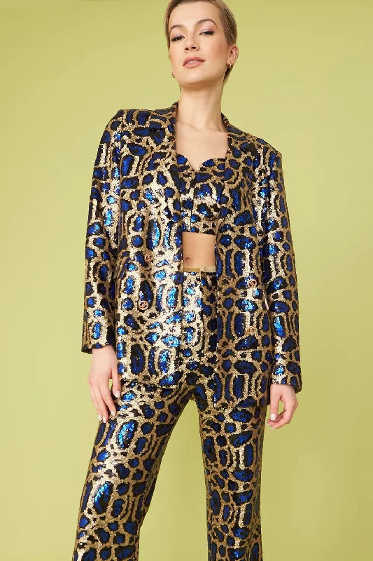 Buy Me Fur - Women's Blue Bamboo Sequin Blazer Women's Simple Blazer