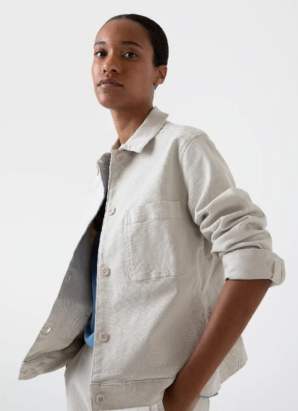 Women's Chore Jacket in Chalk Cotton Fabric Linen Fabric Terry Fabric