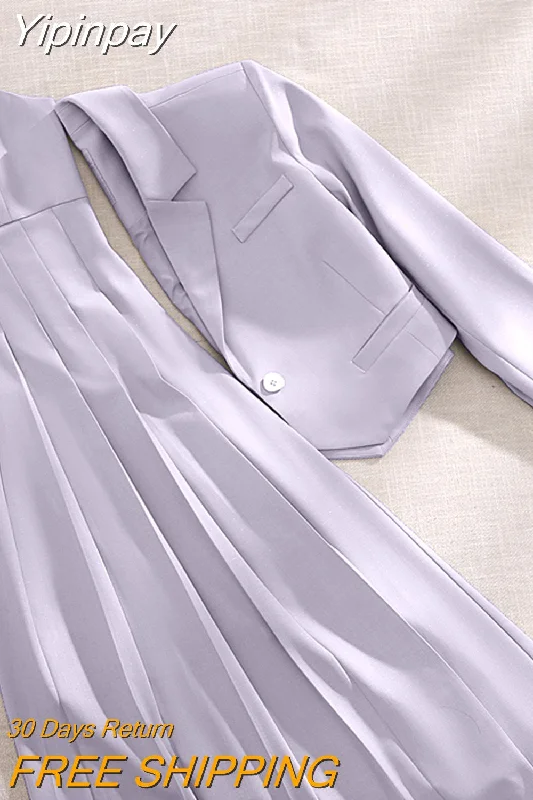 Yipinpay Suits Elegant Purple Strap Pleated Dress Office Wear Women Business Blazer Mujer De Moda Jacket Suit Vestido Blazer 2 Set Faux Fur Jacket Real Fur Jacket Shearling Jacket Yipinpay Suits Elegant Purple Strap Pleated Dress Office Wear Women Business Blazer Mujer De Moda Jacket Suit Vestido Blazer 2 Set Faux Fur Jacket Real Fur Jacket Shearling Jacket