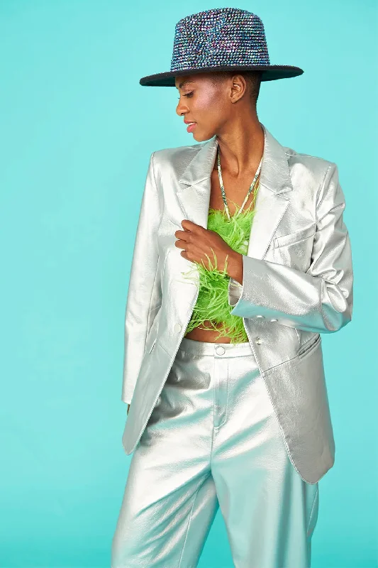 Buy Me Fur - Women's Silver Vegan Leather Blazer Women's Vacation Suit