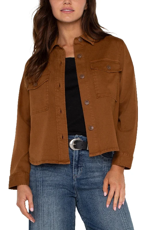 Cropped Button Down Collared Shirt Jacket Boat Neck Shawl Collar Notched Collar