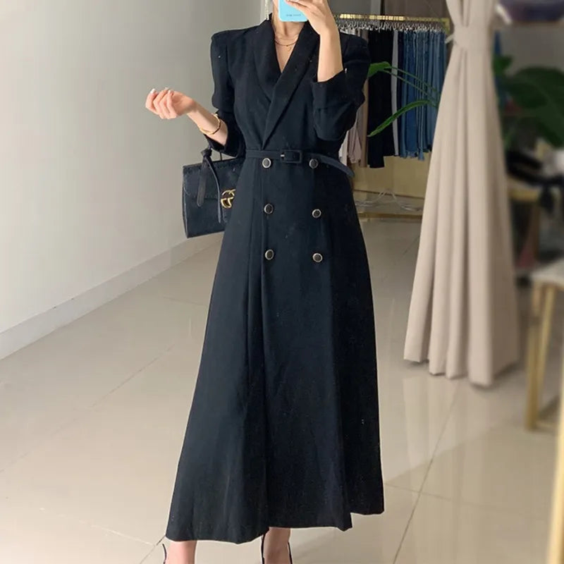 Getadme-Fashion Solid Belt Dress Women Spring Autumn Notched Long Sleeve Office Ladies Blazer Dress Female Long A-Line Black Dress Women's Vintage Jacket Getadme-Fashion Solid Belt Dress Women Spring Autumn Notched Long Sleeve Office Ladies Blazer Dress Female Long A-Line Black Dress Women's Vintage Jacket