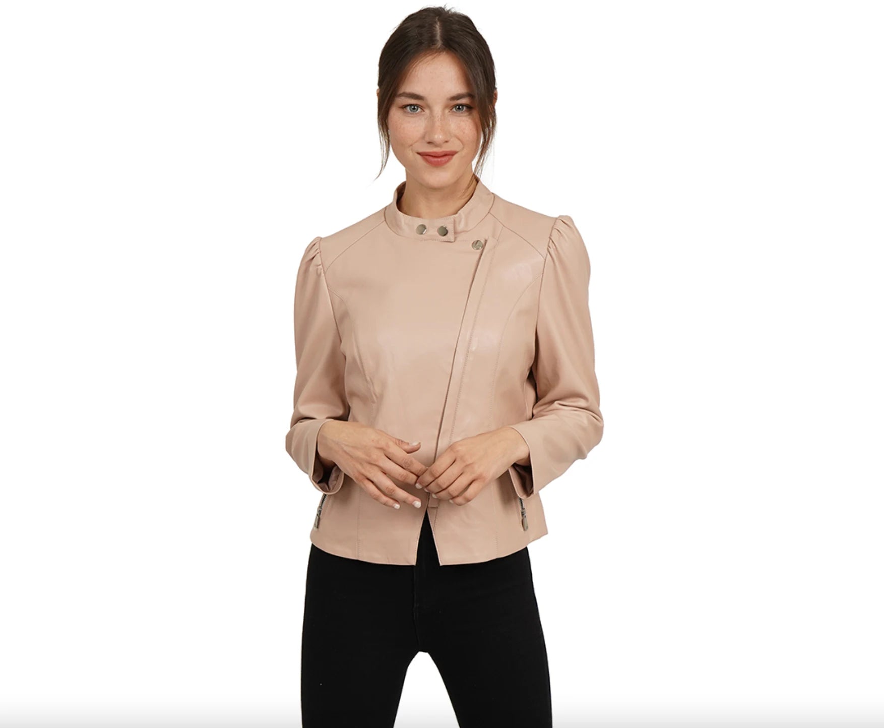 Faux Leather Moto Jacket Tiered Jacket Buttoned Jacket Zippered Jacket