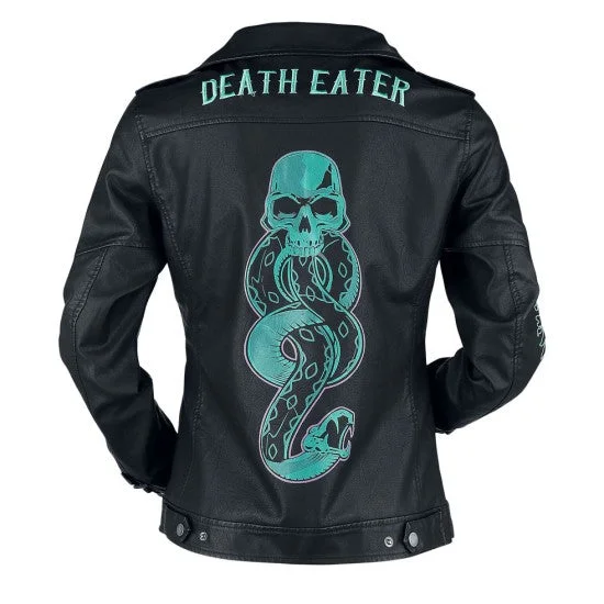 Unisex Death Eater Biker Belted Black Leather Jacket