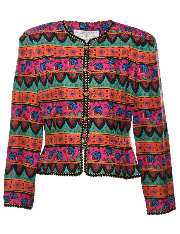 Floral Pattern 1980s Multi-Colour Jacket - M