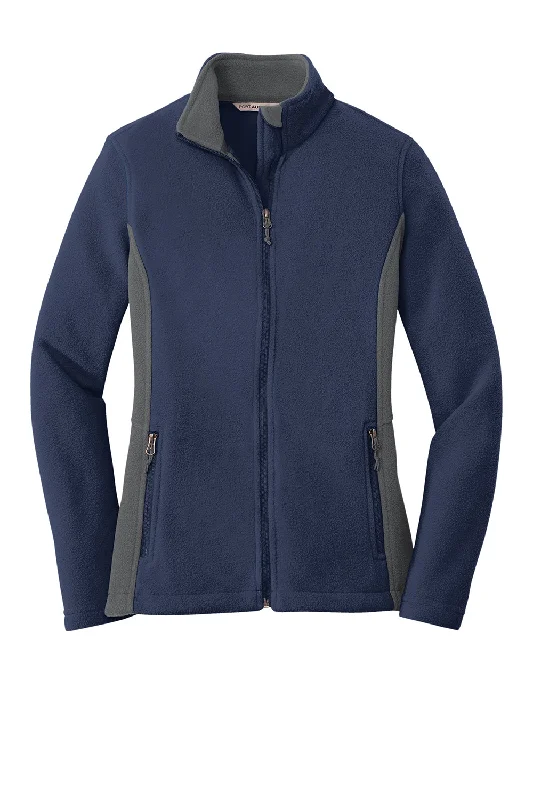 Port Authority Womens Full Zip Fleece Jacket - True Navy Blue/Battleship Grey