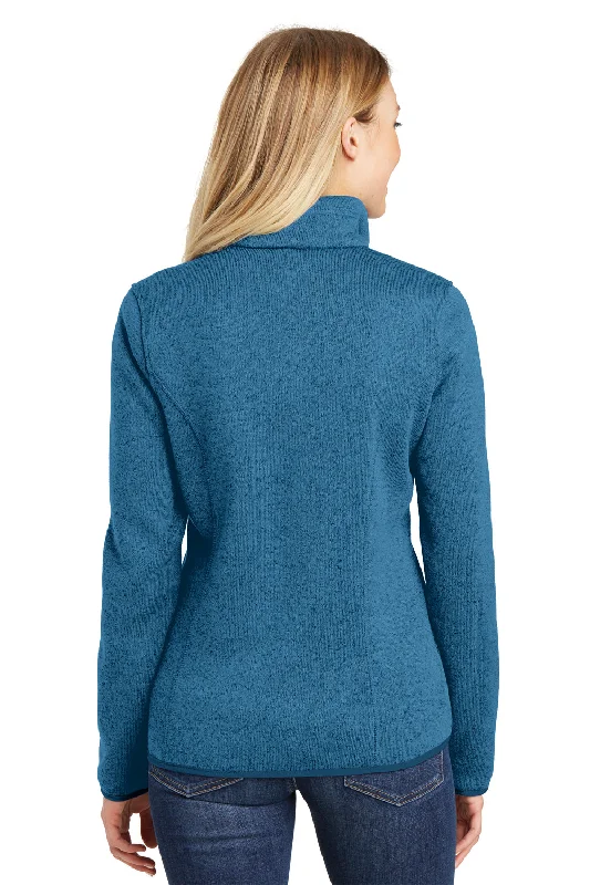 Port Authority Womens Full Zip Sweater Fleece Jacket - Heather Medium Blue