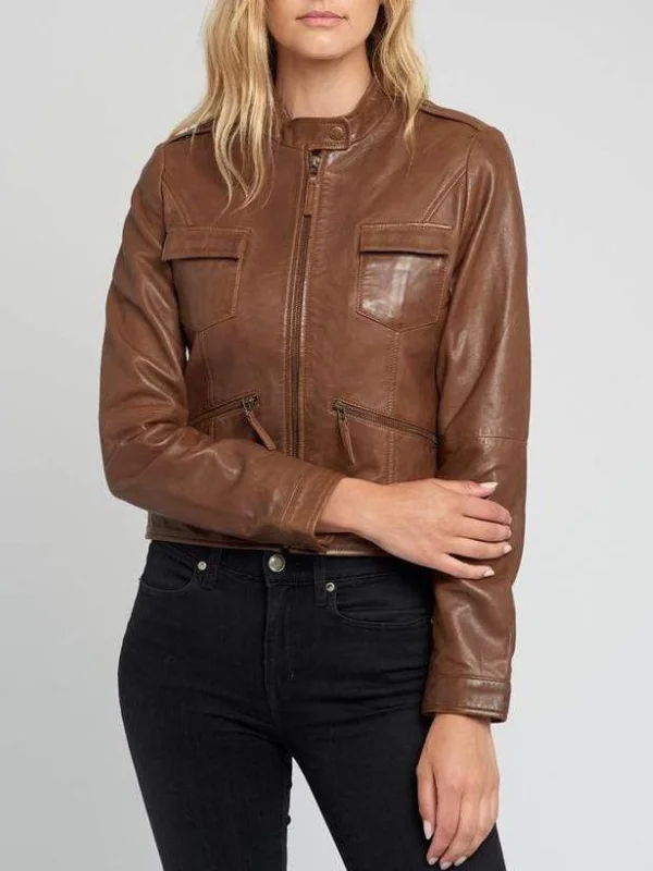 Women’s Brown Cafe Racer Leather Jacket