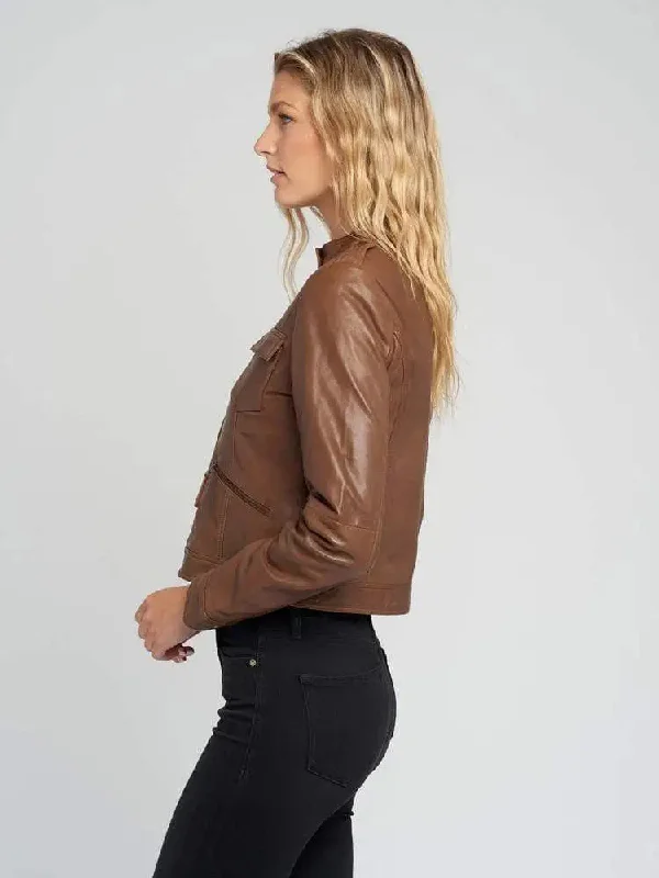 Women’s Brown Cafe Racer Leather Jacket