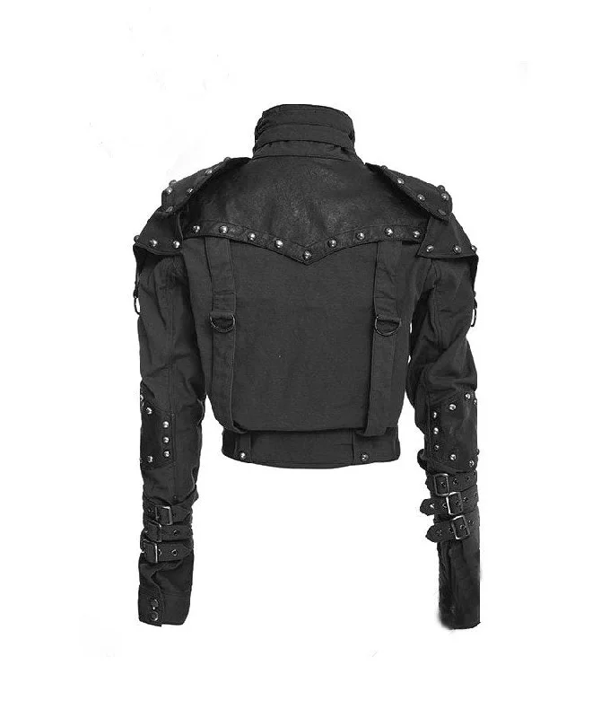 Womens Designer Black Studded Military Cropped Jacket