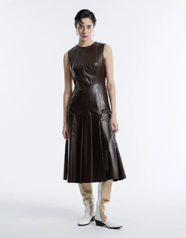 Gathered Waist Faux Leather Dress