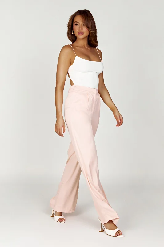 Nour Satin Wide Leg Pant - Apricot