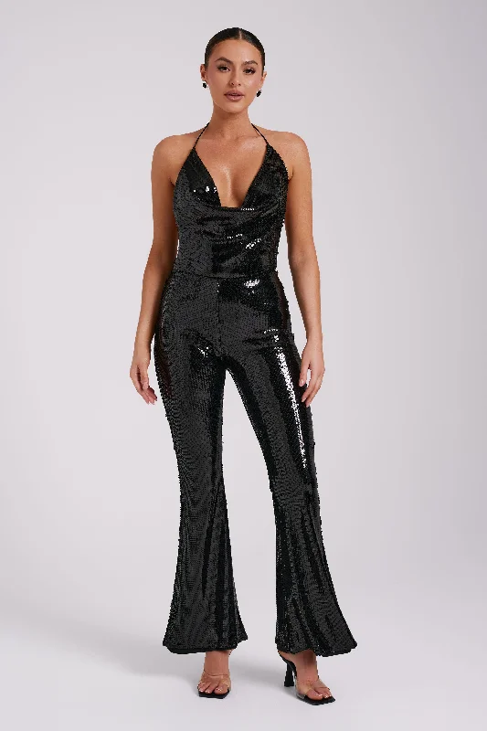 Wilma Wide Leg Sequin Pants - Black