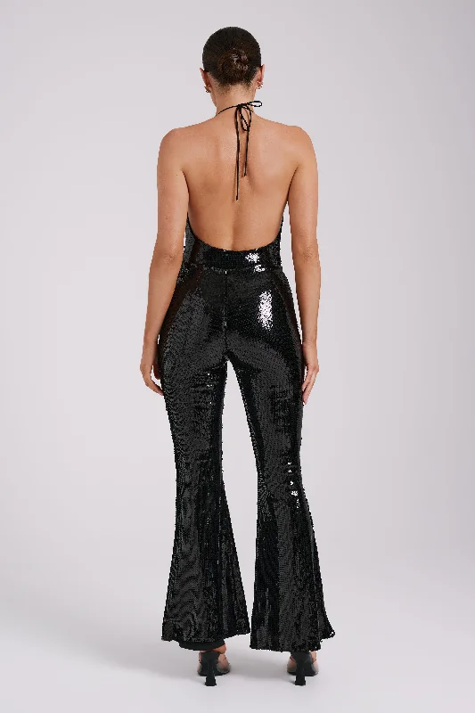 Wilma Wide Leg Sequin Pants - Black