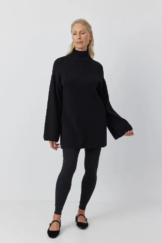 Cashmere Mock Neck Tunic - Black