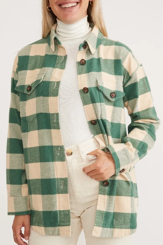 Marine Layer Bailey Flannel Shirt Jacket in Green Cream Buffalo