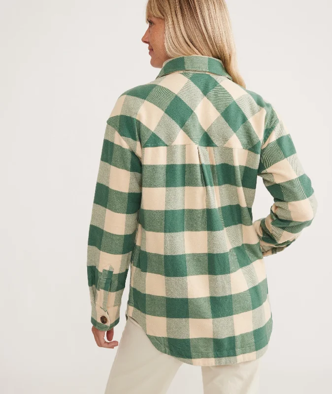 Marine Layer Bailey Flannel Shirt Jacket in Green Cream Buffalo