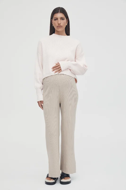 Knit Split Hem Pant (Oat)