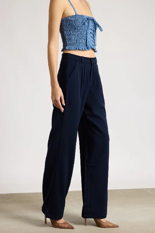 Women's Pleated Navy Blue Korean Pant