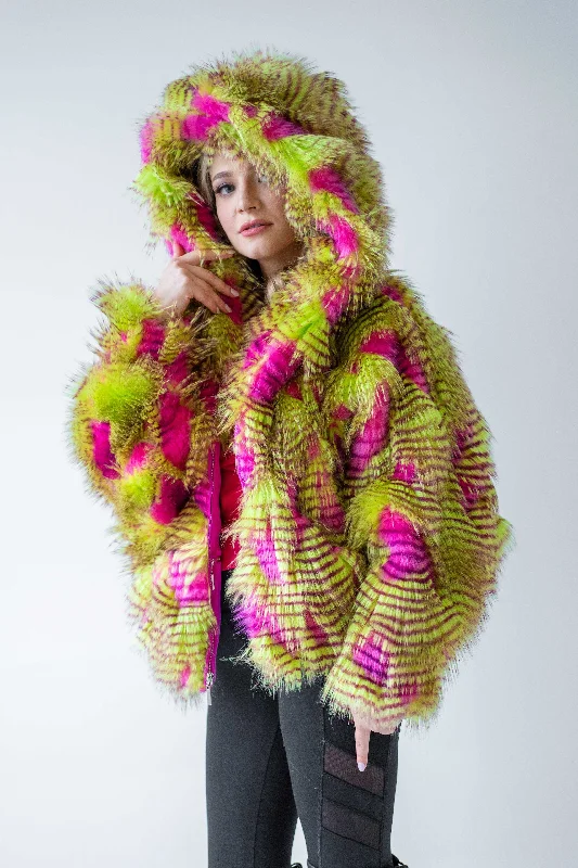 Women's Snuggle Coat in ""Pink Lime Feather""