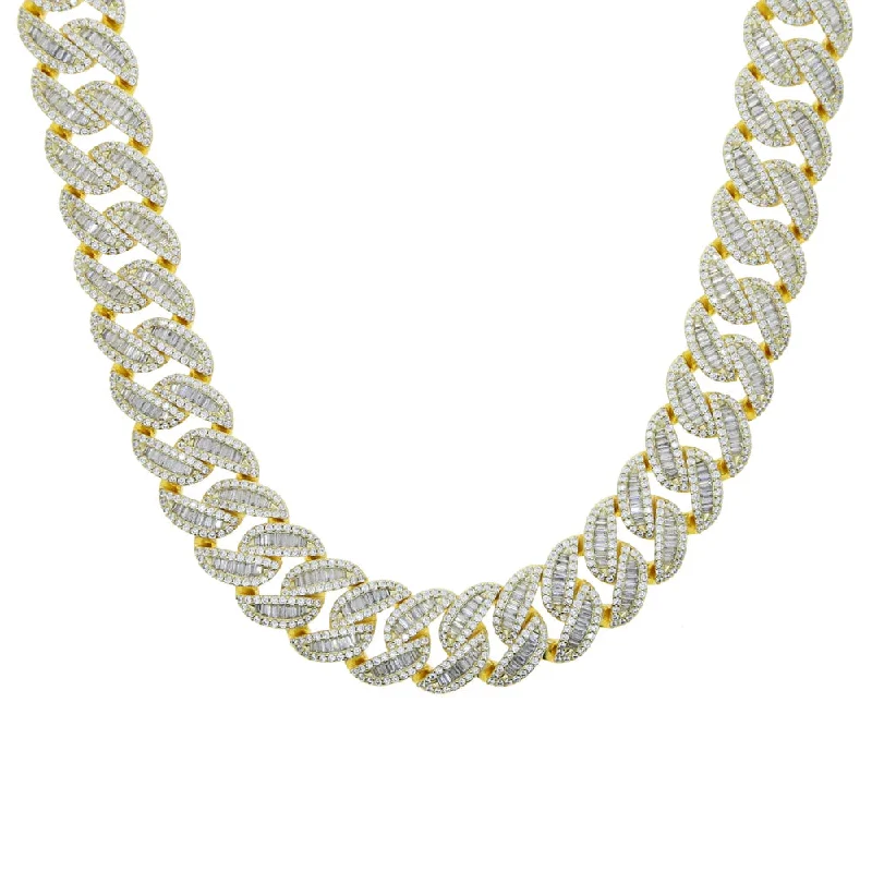 16/18 inch Silver/Gold Micro Pave 5A CZ 20mm Prong 2 Row Cuban Chain Link Necklace