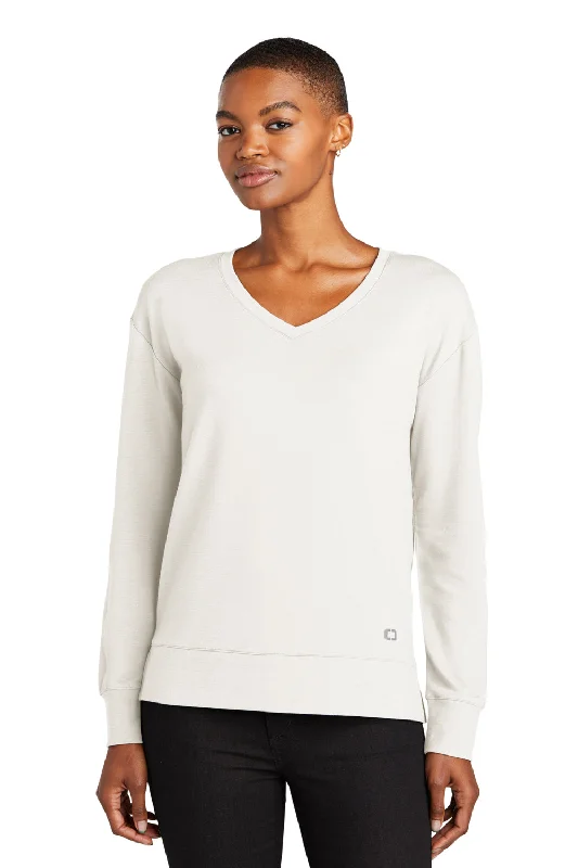 Ogio Womens Luuma Flex V-Neck Sweatshirt - Ivory Snow White