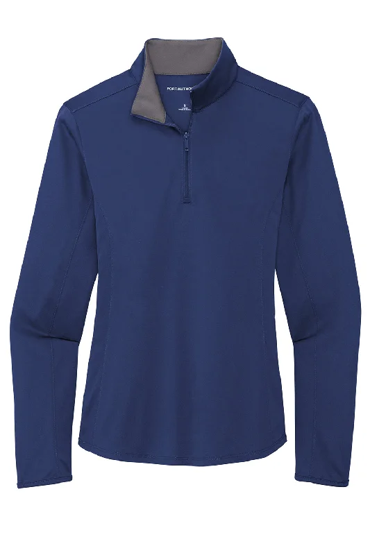 Port Authority Womens Silk Touch Performance Moisture Wicking 1/4 Zip Sweatshirt - Royal Blue/Steel Grey