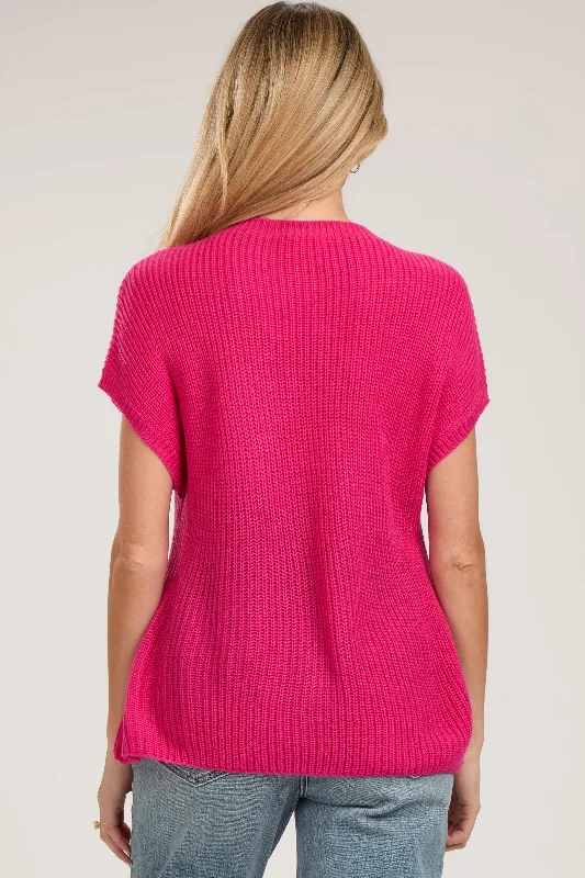 Fuchsia Knit Pocket Front Maternity Top