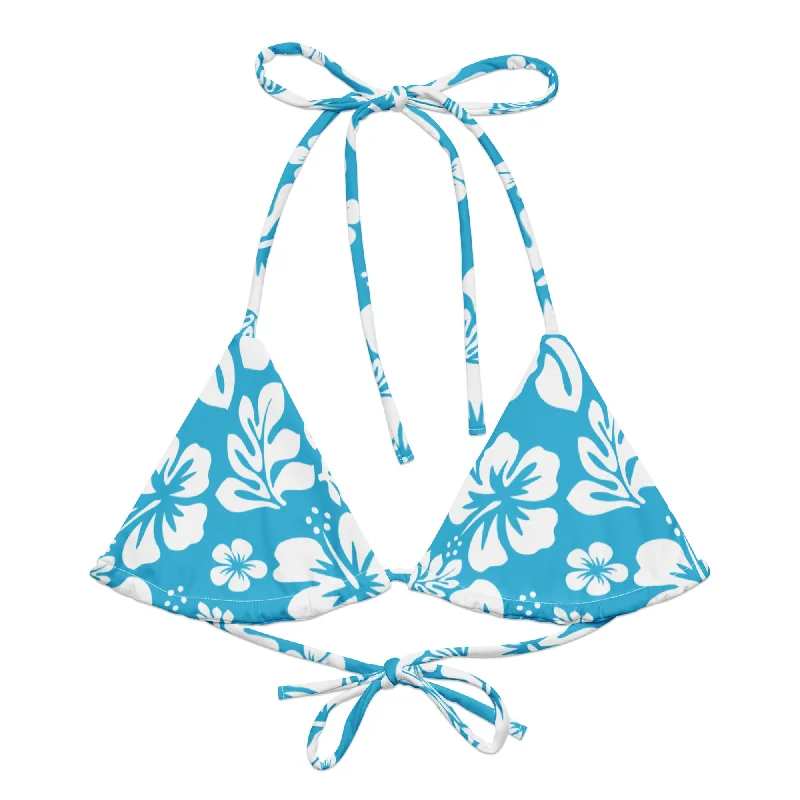 Aqua Blue and White Hawaiian Flowers String Bikini Top Strappy bikini top, Chic, Sexy, Comfortable Aqua Blue and White Hawaiian Flowers String Bikini Top Strappy bikini top, Chic, Sexy, Comfortable