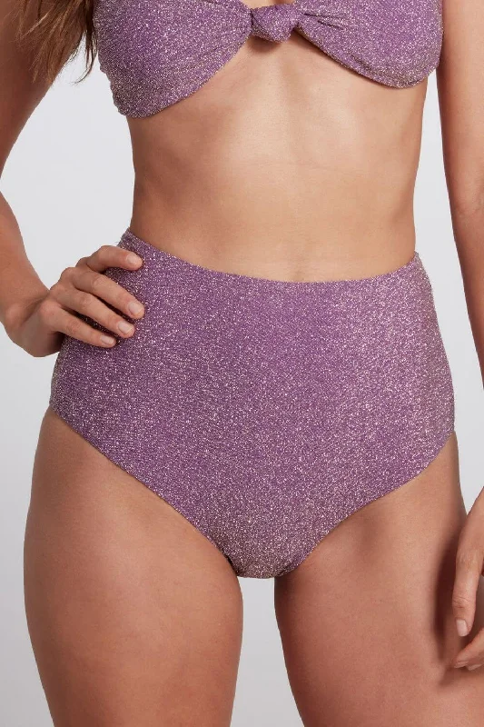 Claire High Waist Bikini Bottom Lurex Lilac Satin bikini set, Glamorous, Fashionable, Comfortable Claire High Waist Bikini Bottom Lurex Lilac Satin bikini set, Glamorous, Fashionable, Comfortable