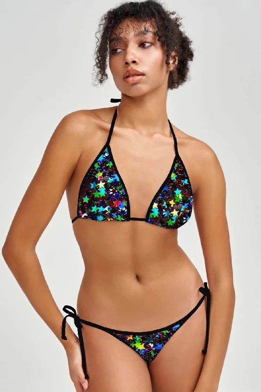 Fireworks Lara Glitter Print Triangle String Bikini Top - Women Tie front bikini, Adjustable, Sexy, Comfortable Fireworks Lara Glitter Print Triangle String Bikini Top - Women Tie front bikini, Adjustable, Sexy, Comfortable