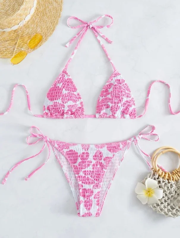 Floral Print Triangle Cut Bikini Sunflower bikini, Fun, Summer style, Trendy