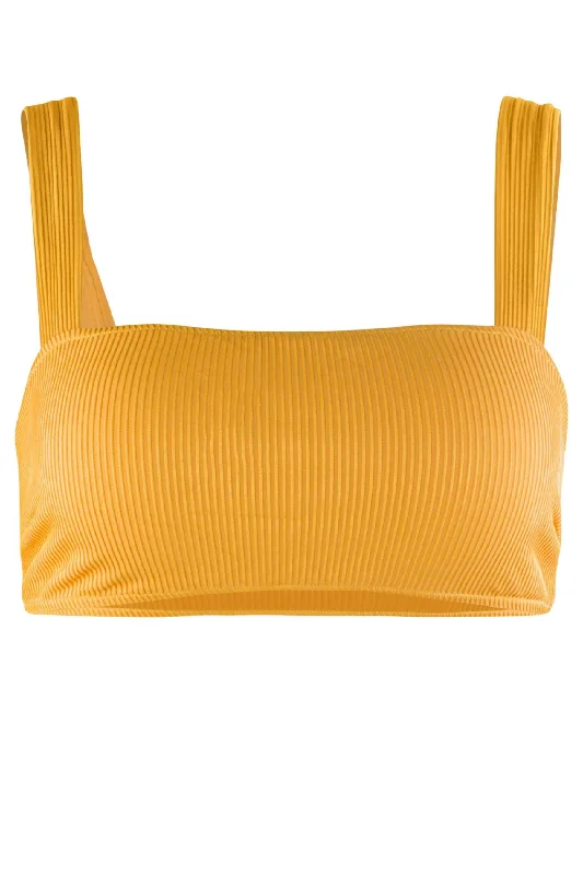 Julia Bikini Top Ribbed Gold Drawstring bikini, Adjustable, Comfortable, Trendy