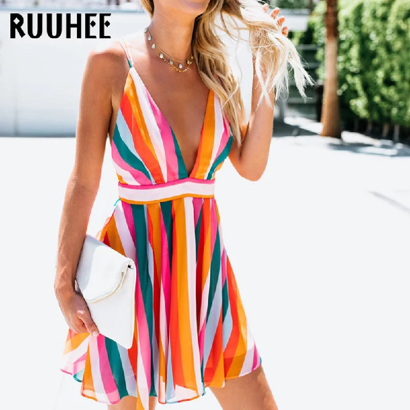 RUUHEE Women's V-Neck Striped Bikini Cover-up Beach Dress Two-piece bikini set, Sexy, Comfortable, Stylish RUUHEE Women's V-Neck Striped Bikini Cover-up Beach Dress Two-piece bikini set, Sexy, Comfortable, Stylish