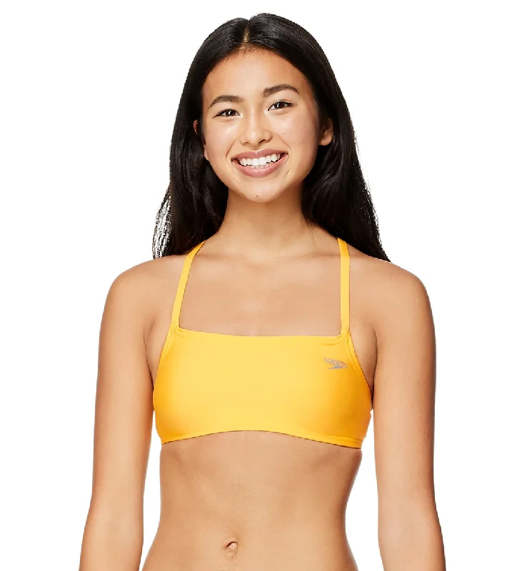 Speedo Women's Solid Strappy Fixed Back Bikini Top Lemon Chrome Mesh bikini top, Sexy, Trendy, Comfortable Speedo Women's Solid Strappy Fixed Back Bikini Top Lemon Chrome Mesh bikini top, Sexy, Trendy, Comfortable