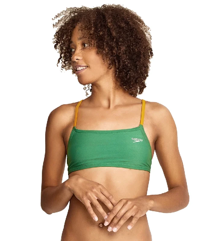 Speedo Women's Solid Strappy Fixed Back Bikini Top Ruffled bottom bikini, Feminine, Trendy, Sexy Speedo Women's Solid Strappy Fixed Back Bikini Top Ruffled bottom bikini, Feminine, Trendy, Sexy