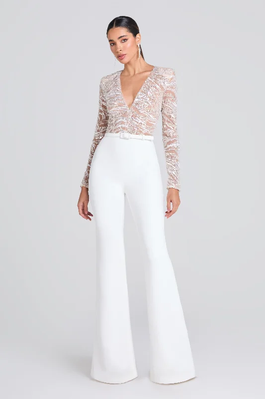 Alexa White Jumpsuit Pleated satin jumpsuit, Glamorous, Chic, Elegant