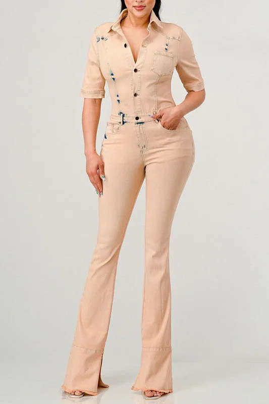 Athina Washed Denim Half Sleeve Jumpsuit Utility jumpsuit, Pockets, Functional, Fashionable Athina Washed Denim Half Sleeve Jumpsuit Utility jumpsuit, Pockets, Functional, Fashionable